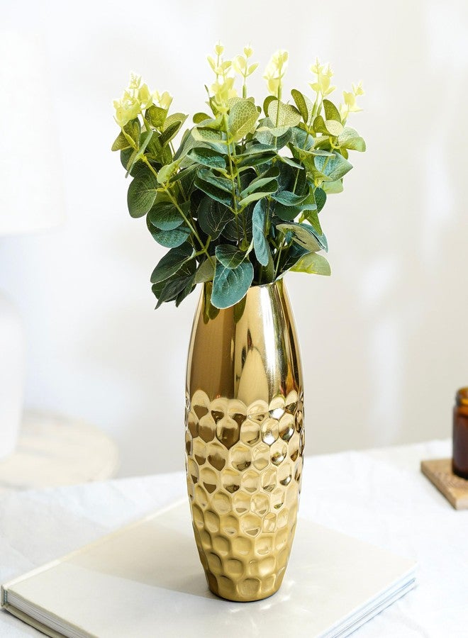 Behoma Metal Hammered Vase for Home Decor Decoratives for Indoor Living Room | Best Gift for Birthday Anniversary Valentine's Day |Golden Half Hammered Oblong Shape 1 Large Pcs (Flower not Included) - Image 3
